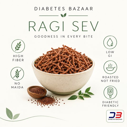 Ragi Sev nutrition benefits graphic with Diabetes Bazaar branding